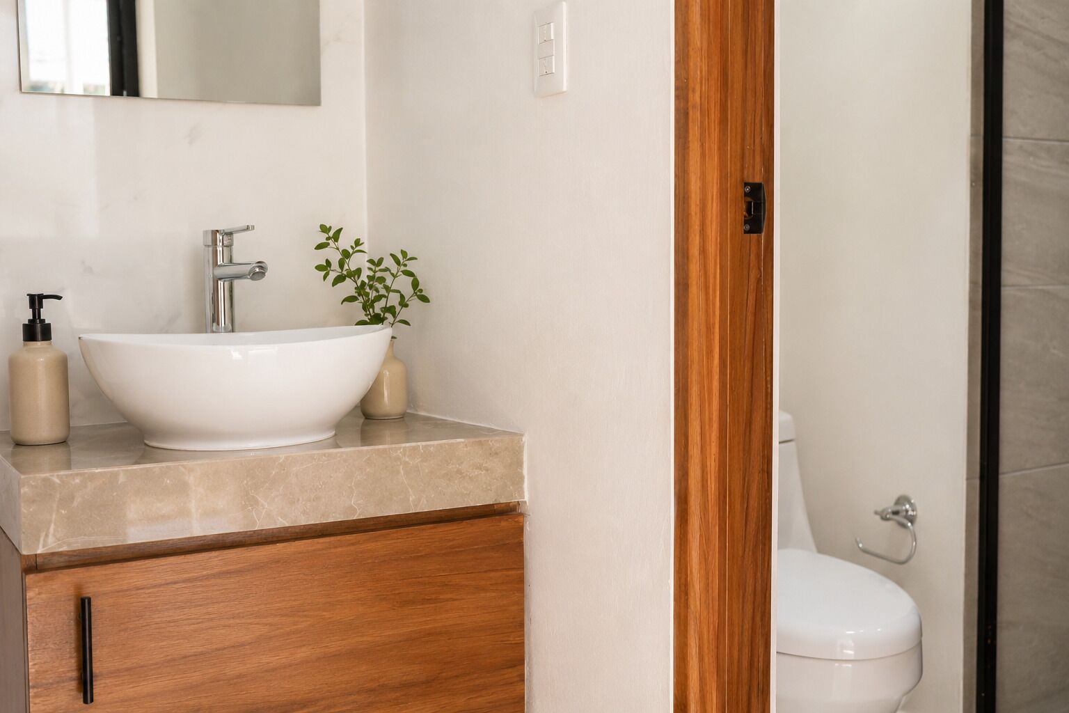 Shower, towels, soap, toilet paper
