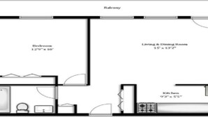 A floor plan with a bedroom (12'9' x 10'), living & dining room (15' x 13'2'), and kitchen (9'3' x 5'5'). - 1 Bedroom Apt available Downtown Toronto,15 minutes to CN Tower (Toronto)
