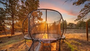A trampoline in a wooded area with a clear view of the sky. - The Still House ~ Acreage · Hot Tub · Sauna · Gym (Bend)