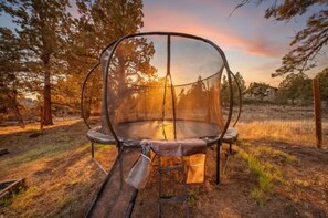 A trampoline in a wooded area with a clear view of the sky. - The Still House ~ Acreage · Hot Tub · Sauna · Gym (Bend)