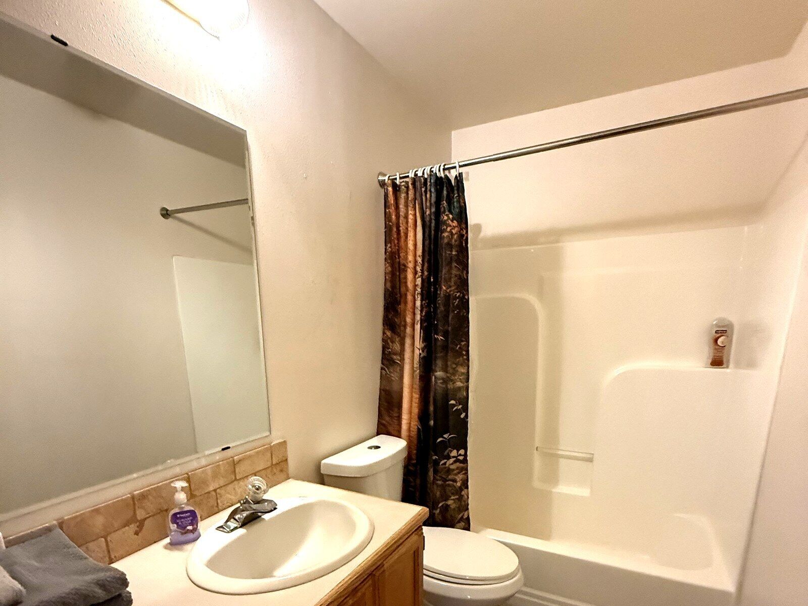 Shower, towels, soap, toilet paper