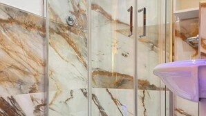 Shower, hair dryer, bidet, towels