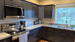 Coffee/tea maker, fridge, microwave, oven - The Little Cabin That Could- Tucked in the Woods (Show Low)
