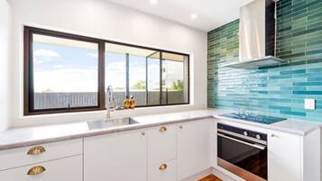 Fridge, oven, stovetop, electric kettle