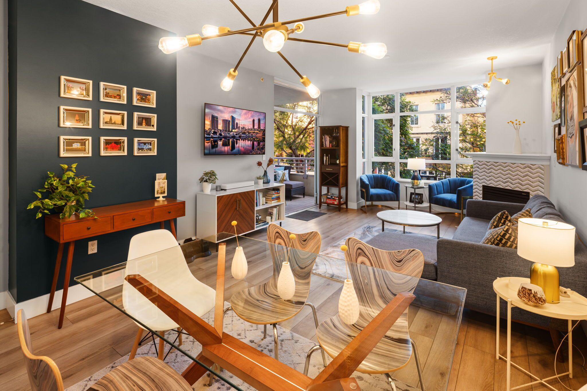 TV, fireplace, offices