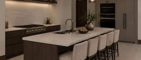 Townhome, City View | Private kitchen | Full-size fridge, microwave, oven, stovetop