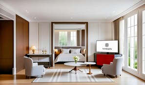 Junior Suite | Living area | 55-inch TV with premium channels - Marqen Hotel (Jakarta)
