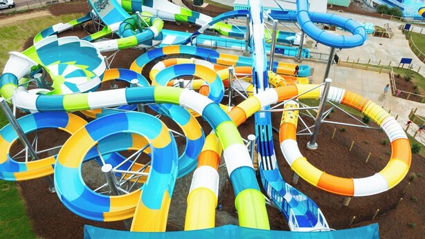 A water park with multiple interconnected water slides. - Spacious Lake Lanier property - Close to Atlanta and full of amenities (Buford)