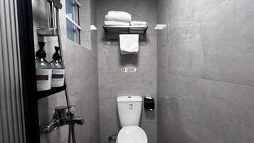 Shower, free toiletries, hair dryer, towels