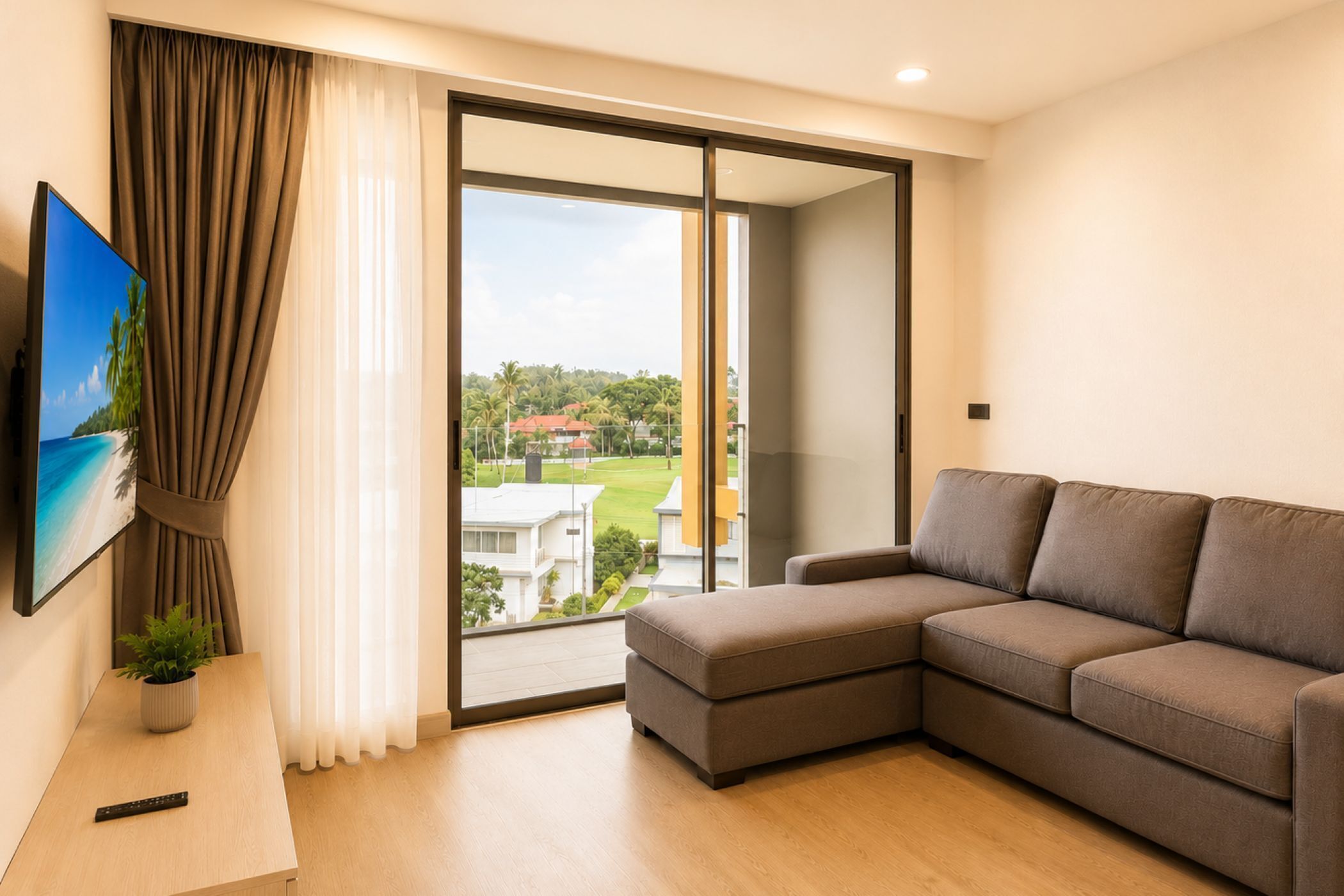 Luksus-lejlighed - balkon - udsigt til golfbane | Opholdsområde