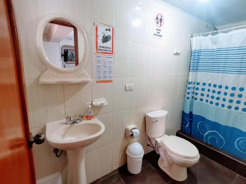 Shower, towels, soap, shampoo