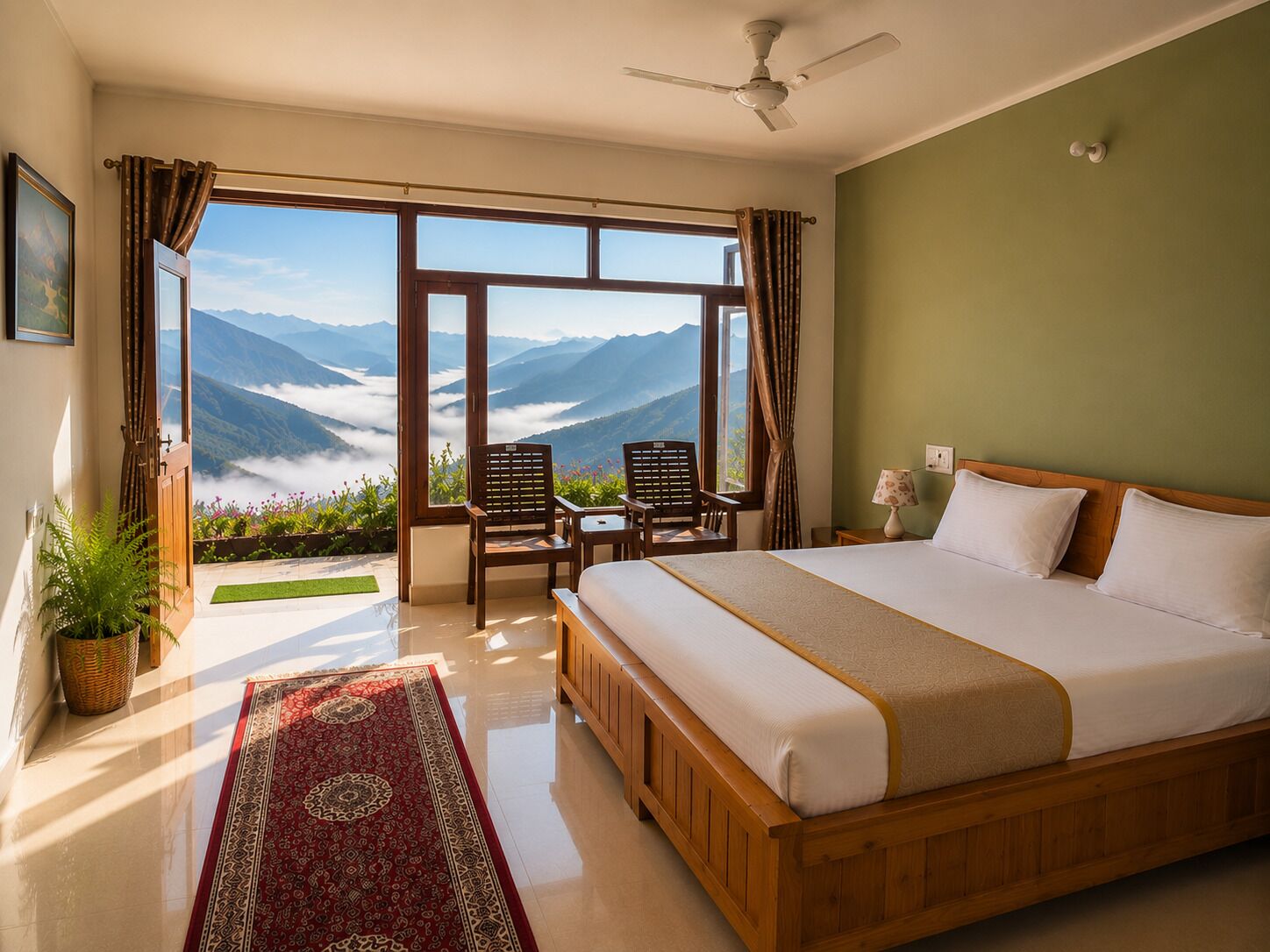 Double Room, Balcony, Mountain View | Individually furnished, bed sheets