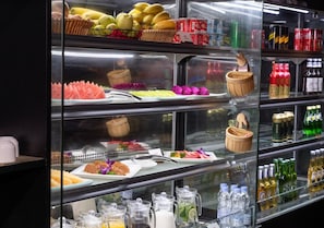 A refrigerated display case with various food items and beverages. - CitiGO Hotel Jing'an Temple Nanjing West Road Shanghai (Shanghai)