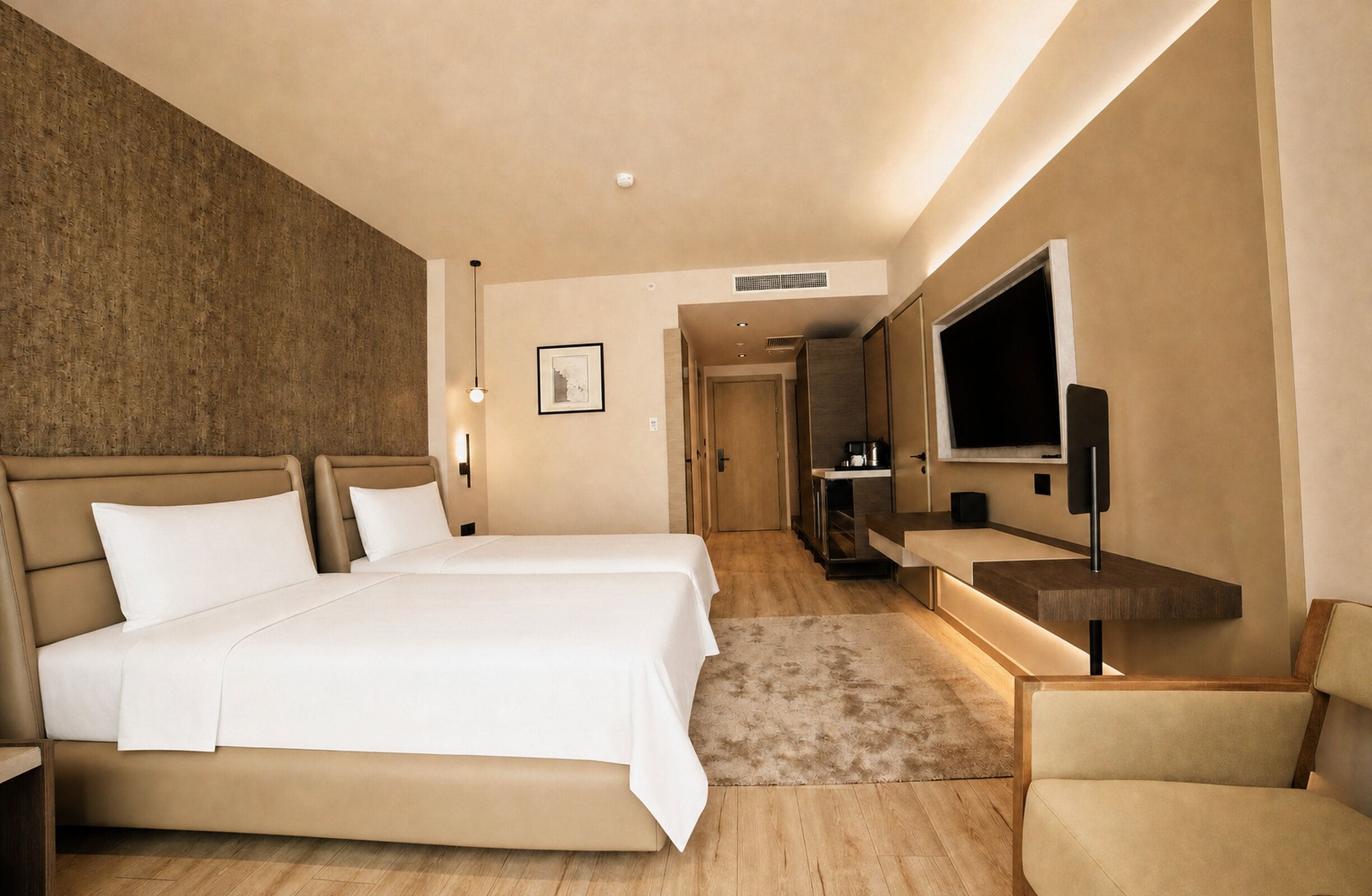 Chambre Supérieure avec lits jumeaux, vue jardin | Coin séjour | TV connectée de 27 pouces avec chaînes par satellite