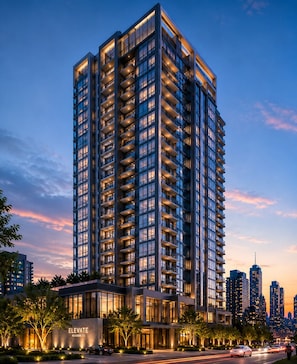 A high-rise building with multiple balconies, a prominent entrance, and a city skyline in the background. - Lucentia Residence by Bukit Bintang (Kuala Lumpur)