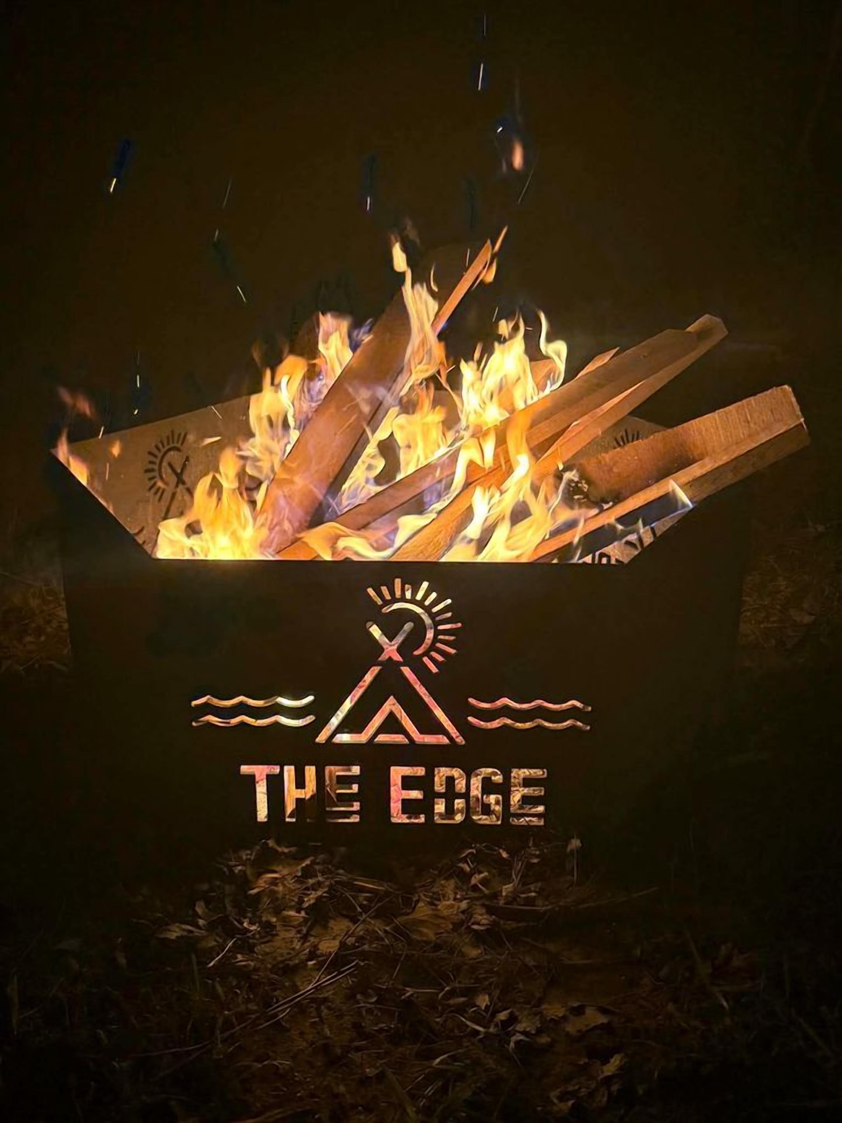 A campfire with a logo and text 'THE EDGE' below it.