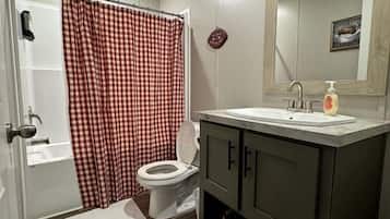 Hair dryer, towels, toilet paper