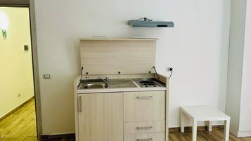 Fridge, stovetop, cookware/dishes/utensils