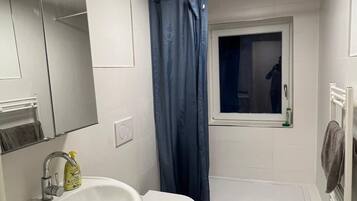 Ducha, bañera de hidromasaje, secador de pelo, toallas