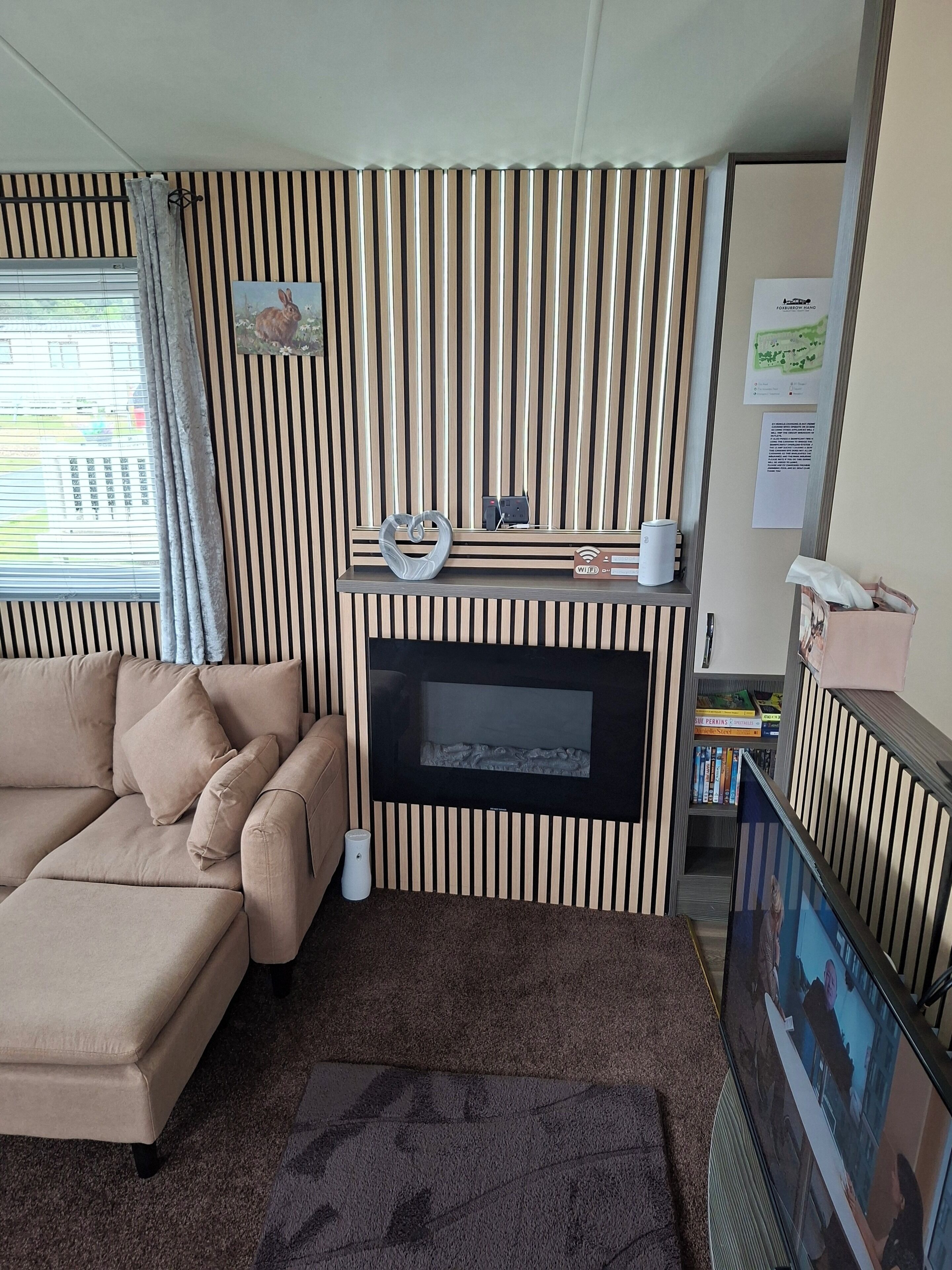 Smart-TV, Kamin, DVD-Player, Bücher