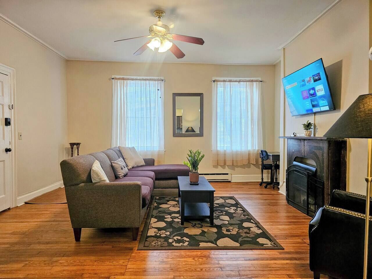 TV, fireplace