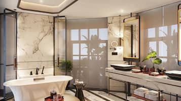 Presidential Suite | Bathroom | Rainfall showerhead, eco-friendly toiletries, hair dryer, bathrobes