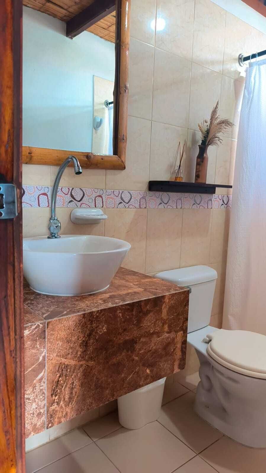 A bathroom with a white sink, a toilet, and a mirror above the sink.
