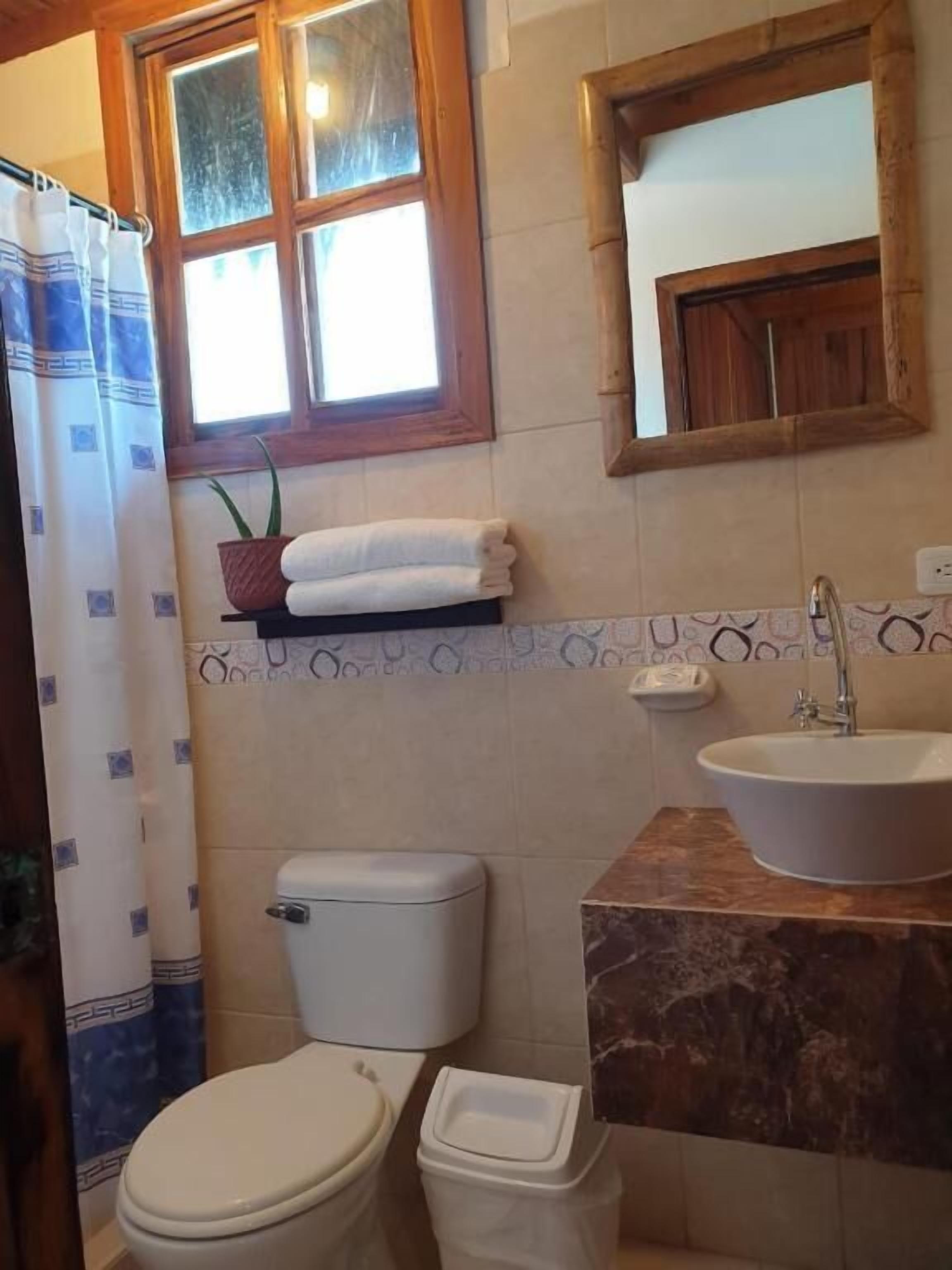 Shower, towels, soap, shampoo