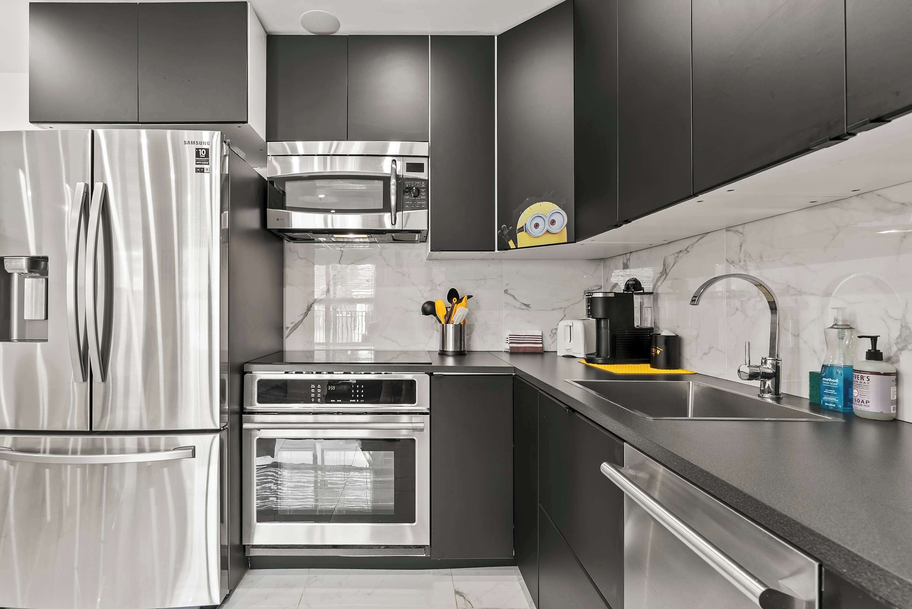 Fridge, microwave, coffee/tea maker