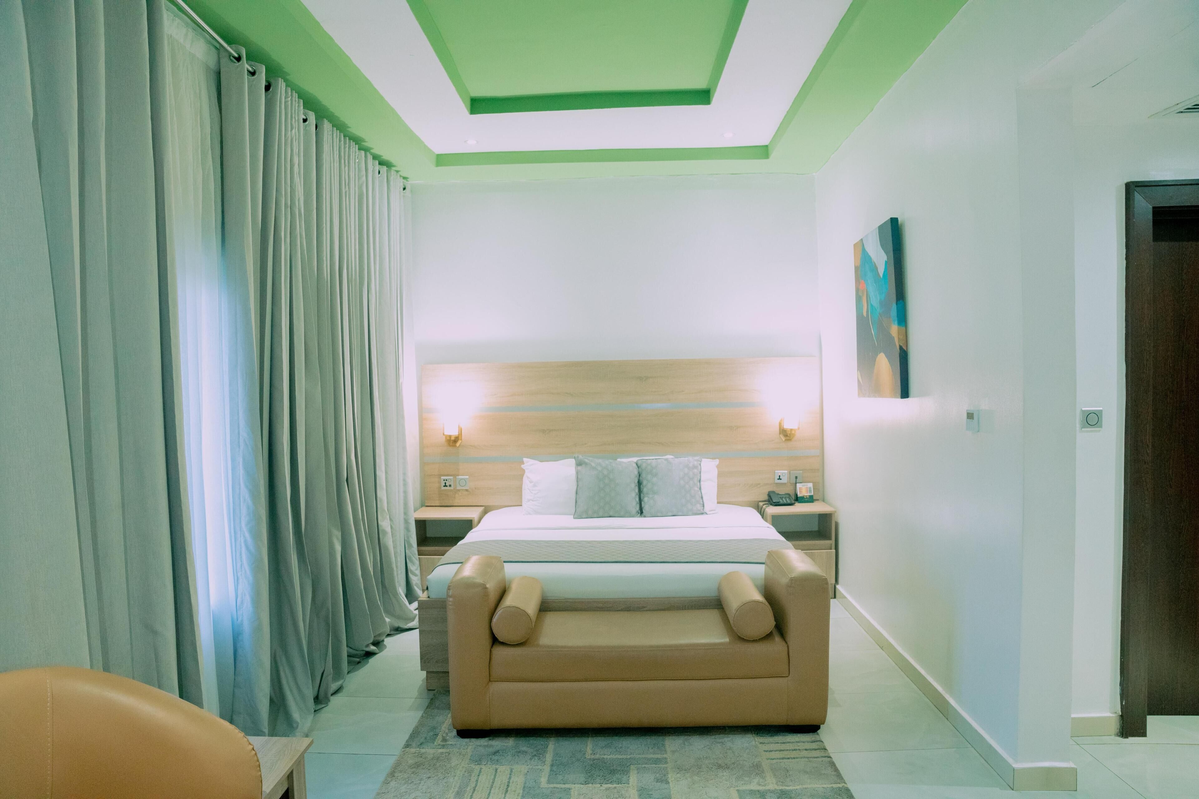 In-room safe, desk, laptop workspace, blackout curtains