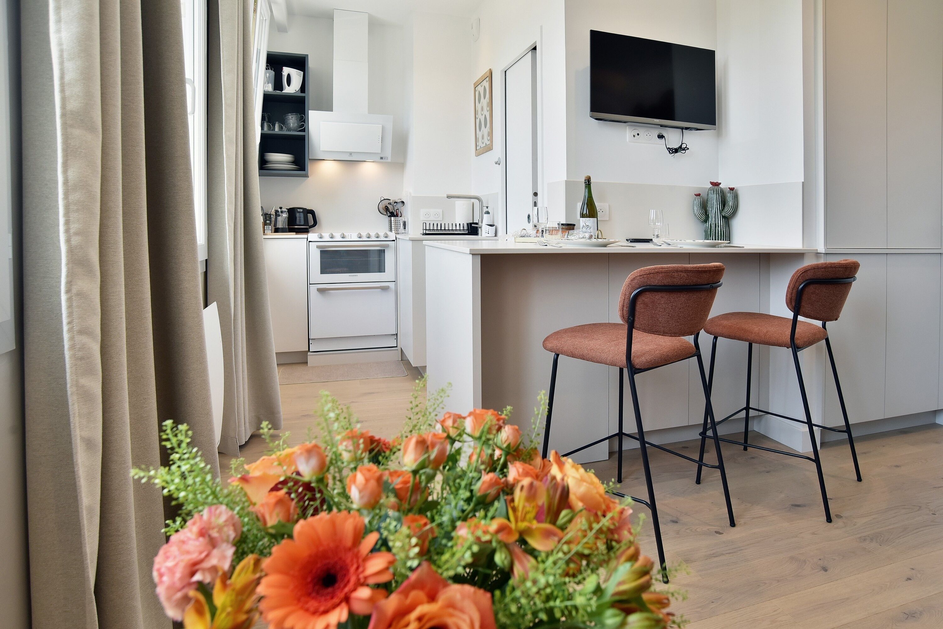 Fridge, oven, dishwasher, coffee/tea maker