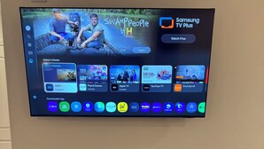 A flat-screen TV mounted on a wall with a Samsung TV Plus interface displaying various streaming apps. - 3 bedroom house with AC in charming Kingman Near The Hospital Top restaurants (Kingman)