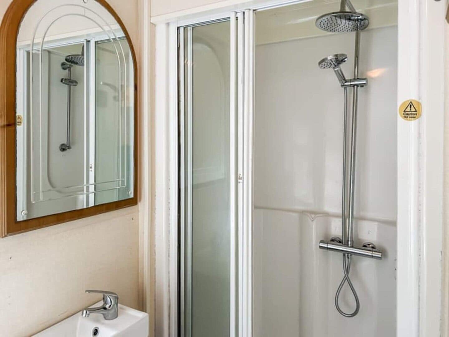 Shower, towels, soap, toilet paper