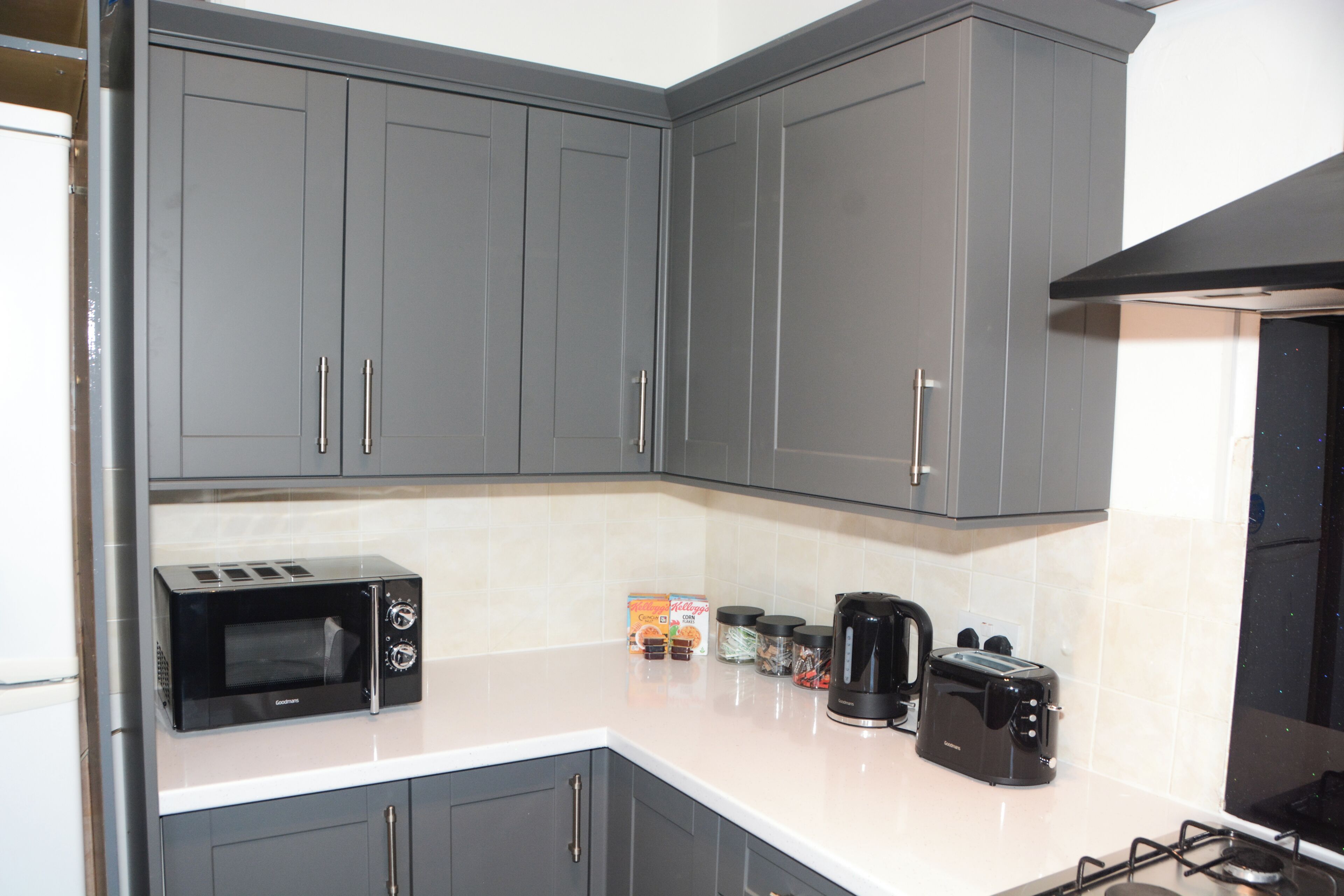 Fridge, microwave, oven, toaster