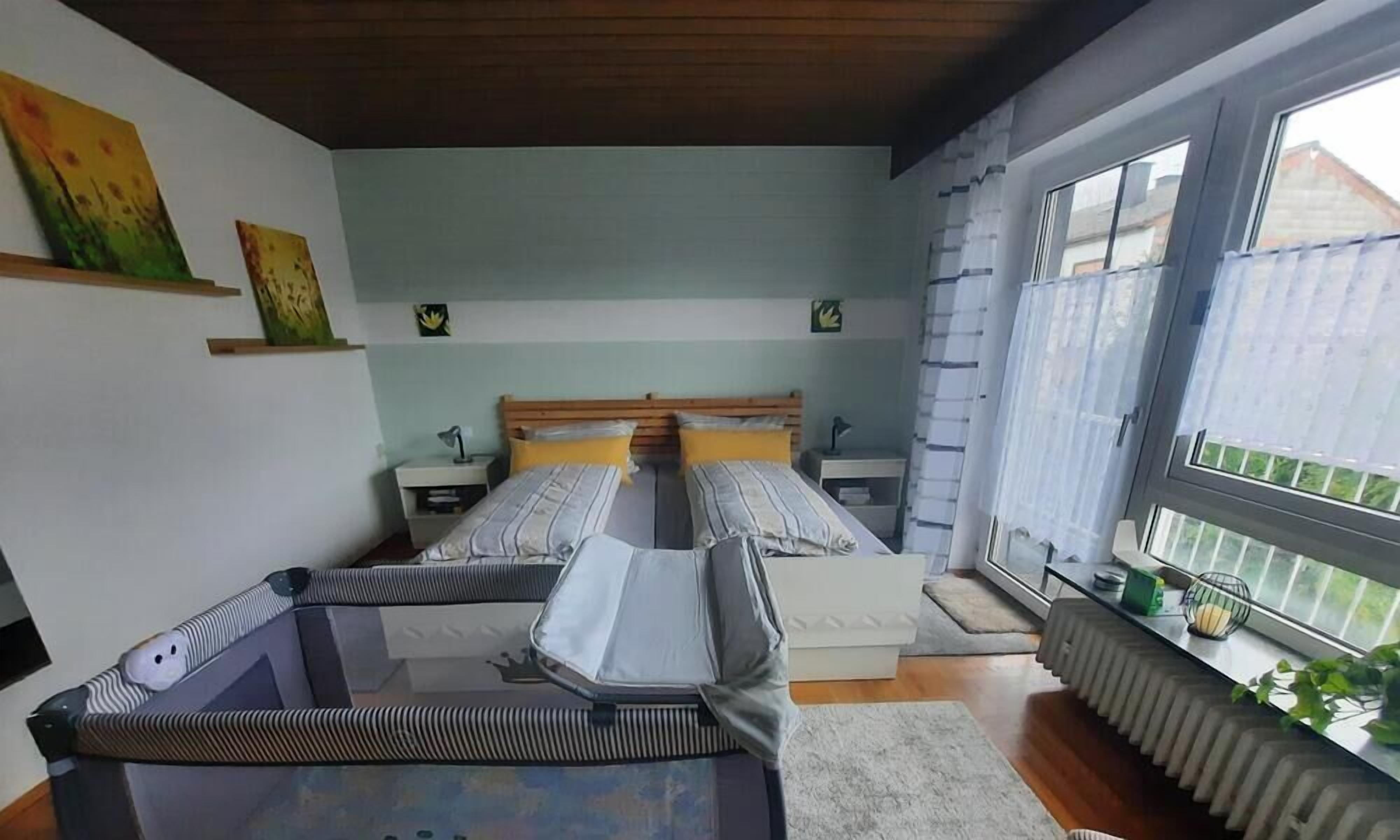 3 bedrooms, desk, iron/ironing board, travel cot