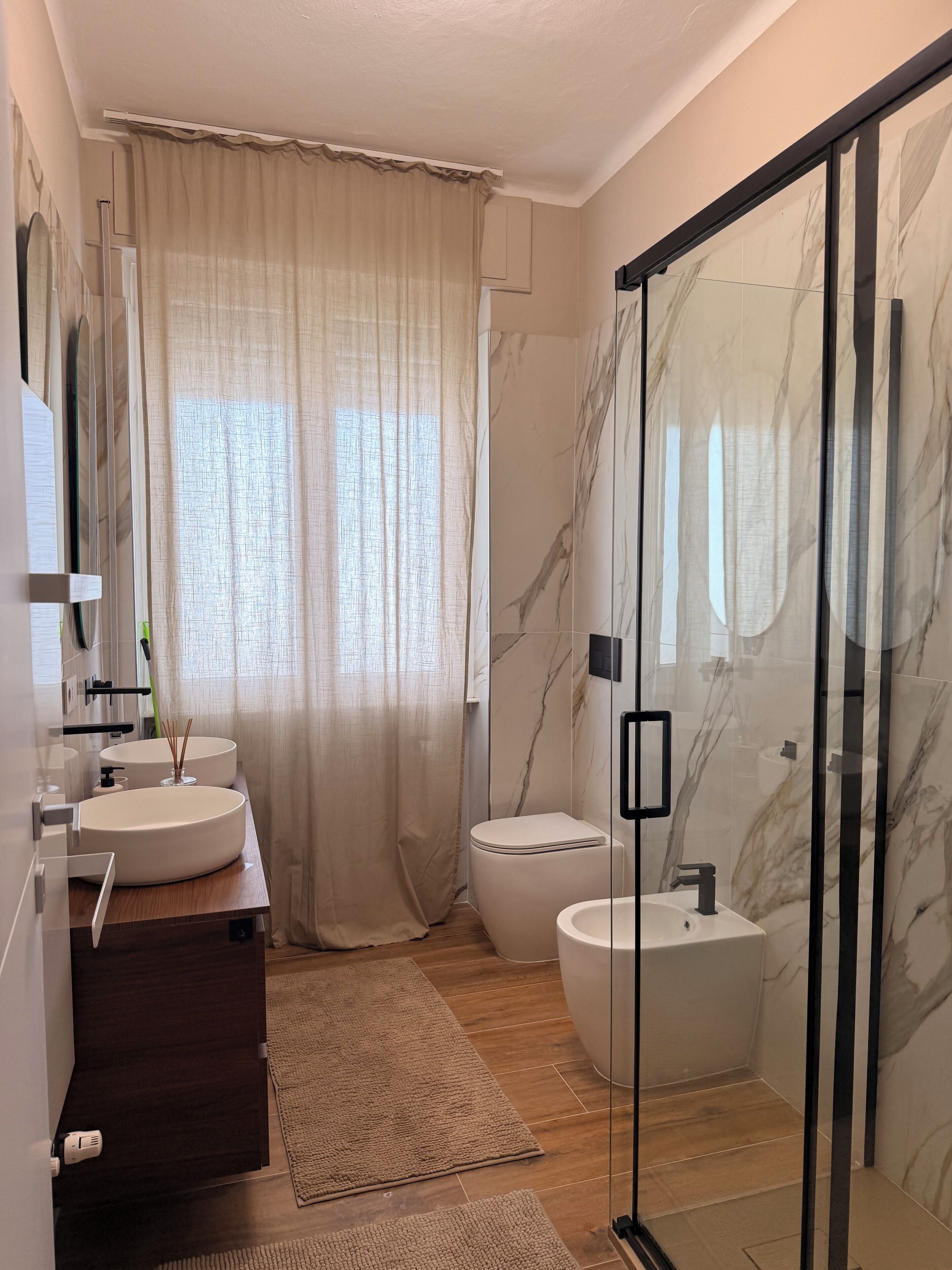 Hair dryer, towels, toilet paper