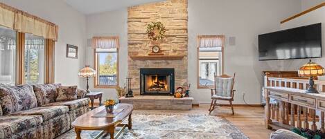 TV, fireplace