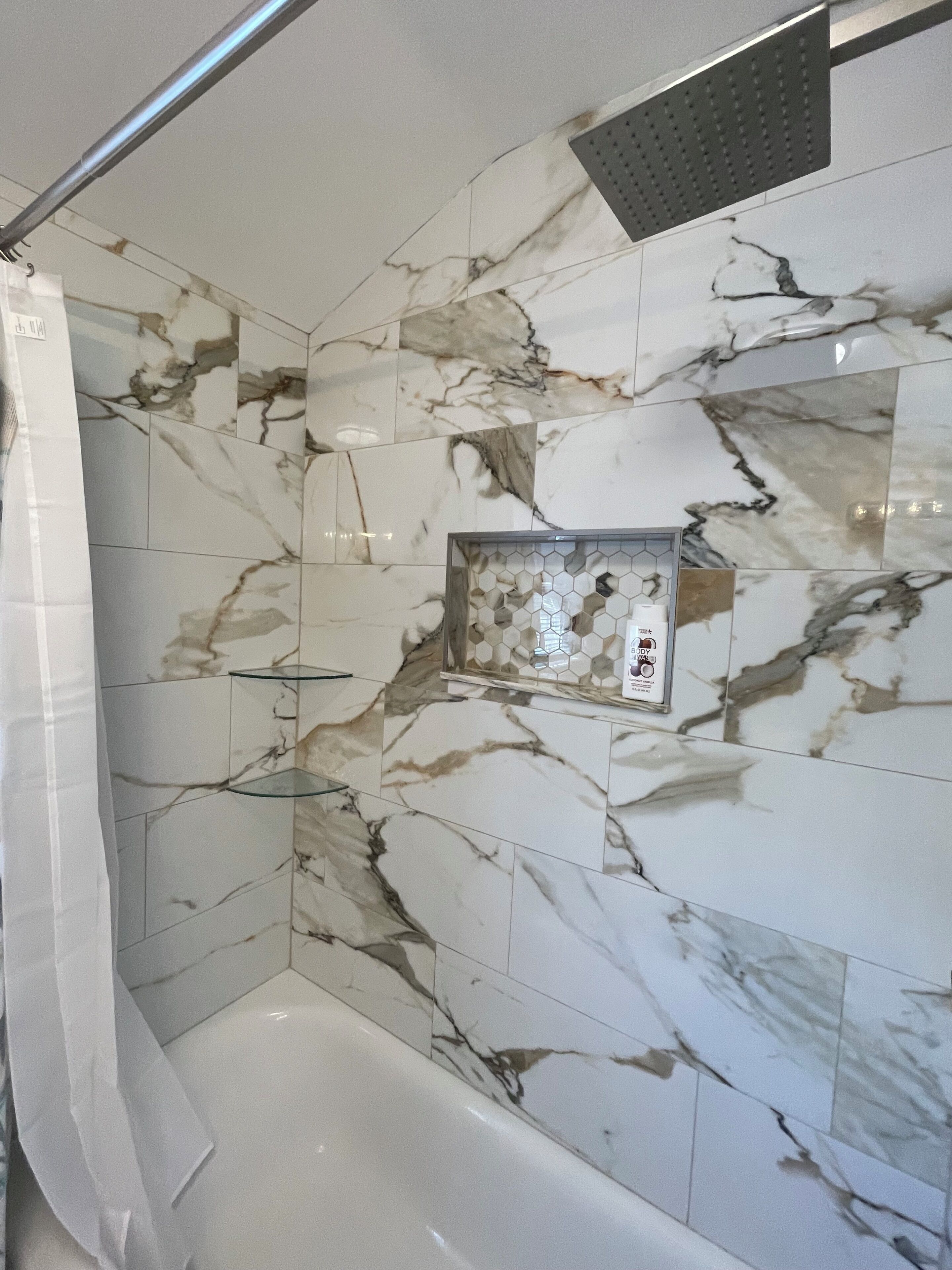 Shower, towels, soap, shampoo
