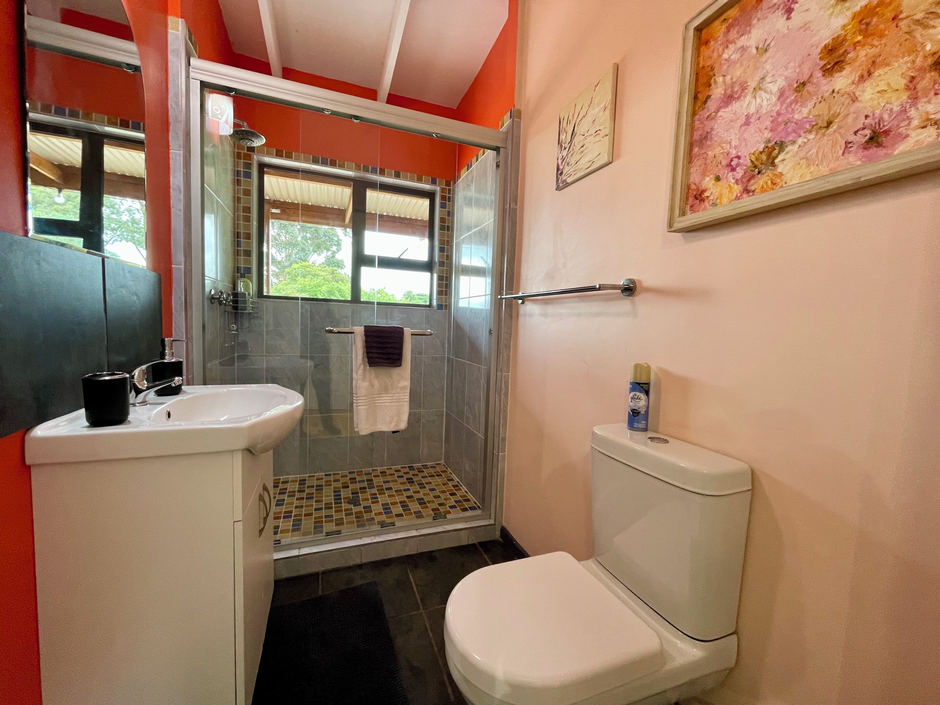 Casa de campo familiar, vista a la montaña | Baño | Regadera, secadora de cabello, toallas, jabón 