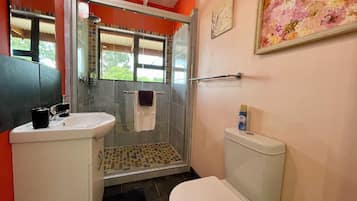 Casa de campo familiar, vista a la montaña | Baño | Regadera, secadora de cabello, toallas, jabón