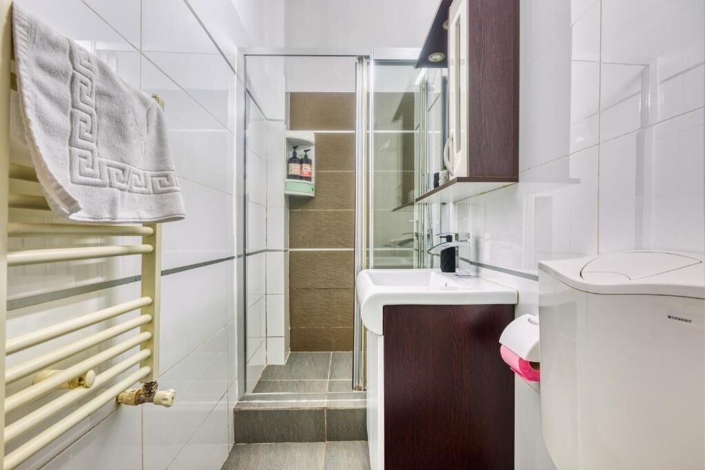 Appartement Confort, cuisine | Salle de bain | Serviettes fournies, savon, shampoing, papier toilette