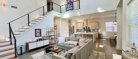 TV, fireplace, video games, table tennis