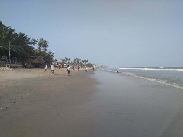 A beach with palm trees, a sandy shore, and a few people. - A beautiful relaxation, 10 mins to beach and 30 mins from the airport (Greater Accra Region)