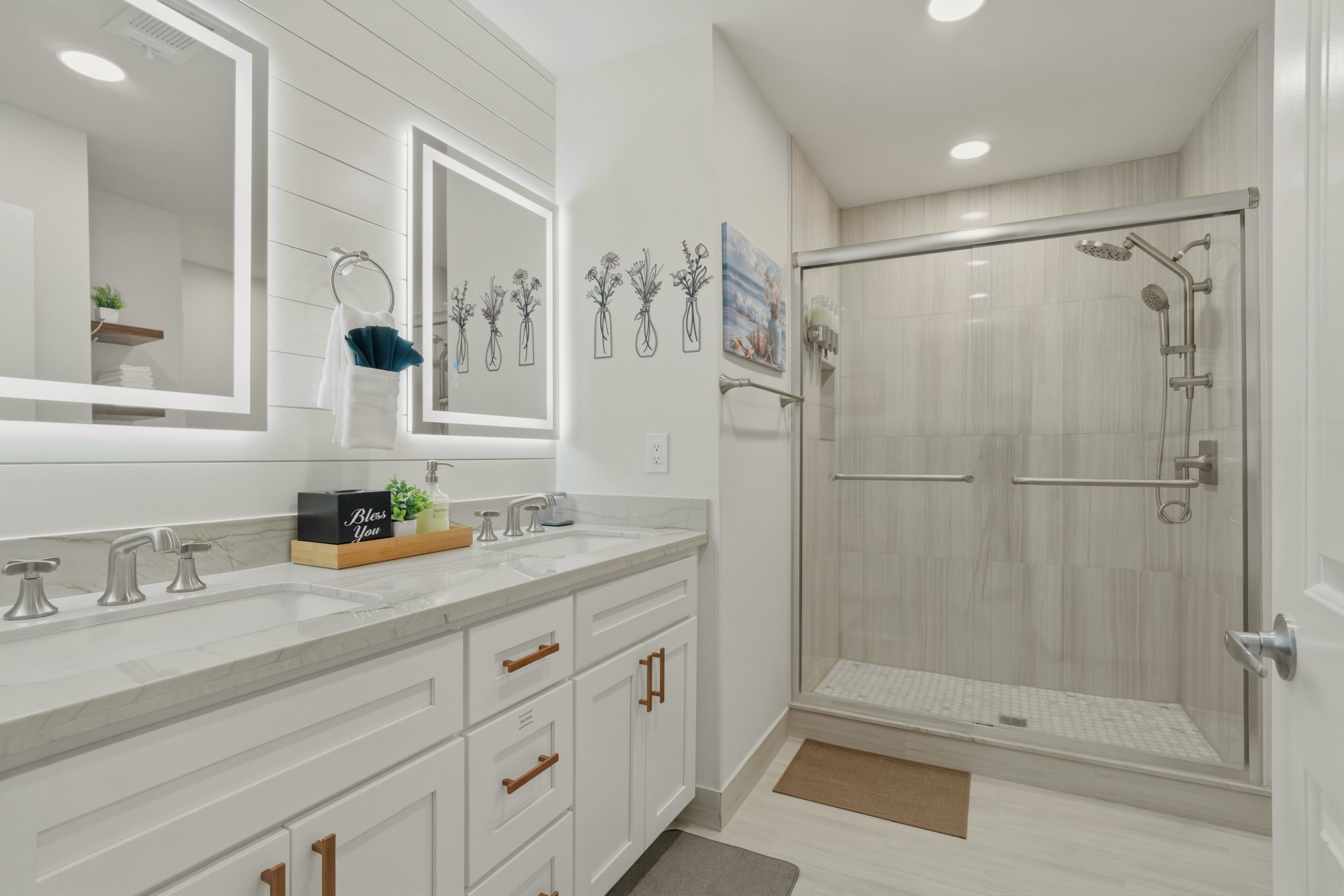 Shower, hair dryer, bidet, towels