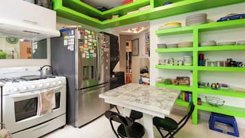 Shared fridge, microwave, blender, griddle