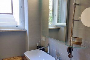 Shower, bidet, towels, toilet paper