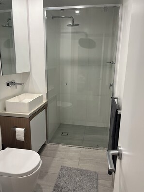 Shower, hair dryer, towels, toilet paper - Luxury apartment with city views (Fortitude Valley)