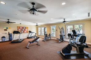 A gym with treadmills, elliptical machines, and weight equipment. - Heron's Nest, St. George Plantation, Birding Paradise, Community Pool and Tennis (St. George Island)