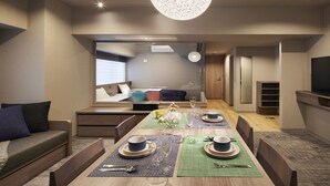 A modern hotel room with a dining area, a sofa, a TV, and a large window. - SHIFTHOTEL AZABU ROPPONGI (Minato City)