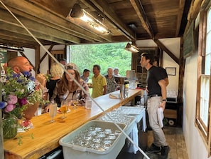 Dining - The Bunkhouse at CrowNestFarm. A glamping farm adventure 3 hrs from NYC (Trumansburg)